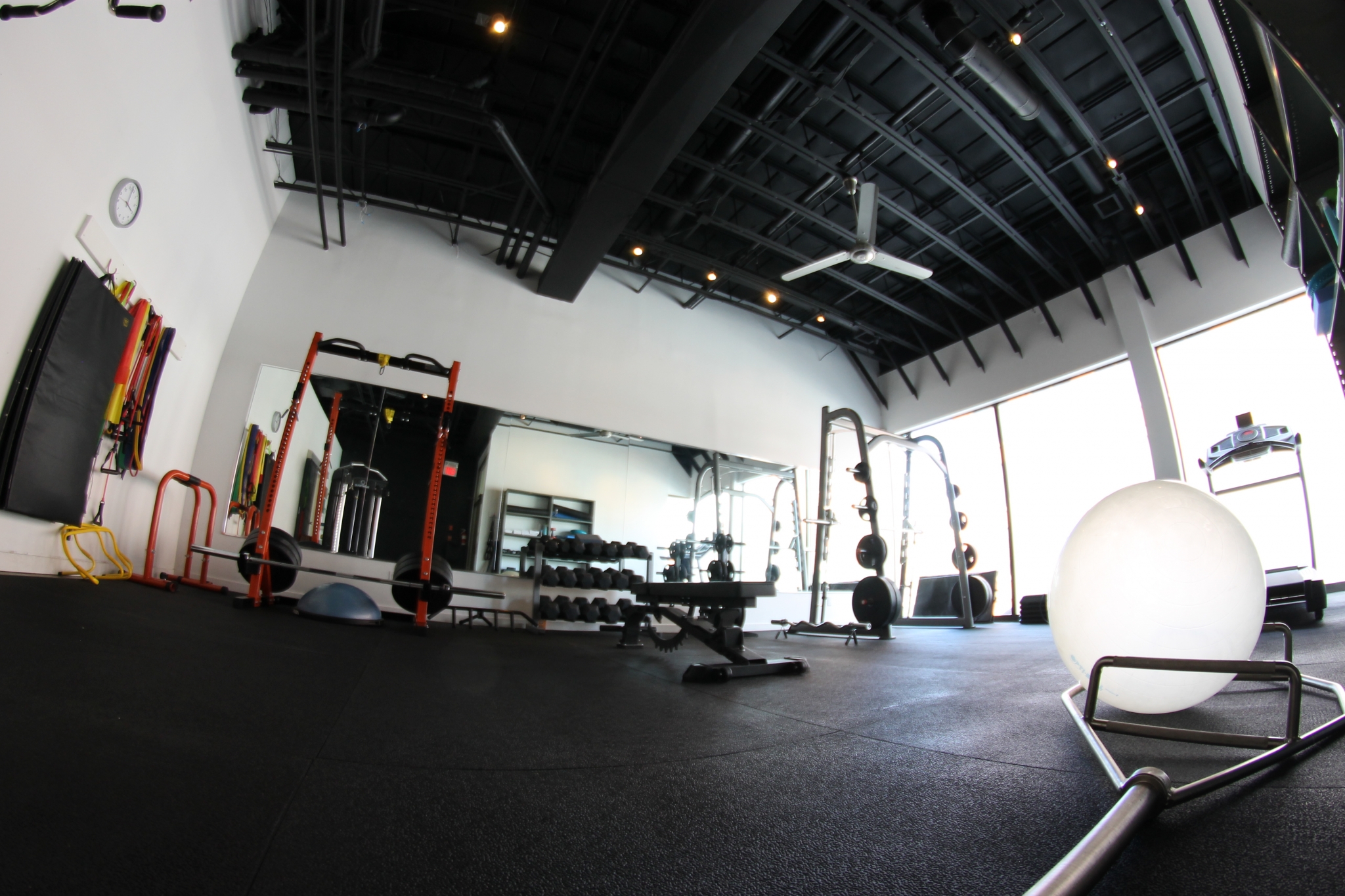 The gym: Internal studio view through fisheye lens